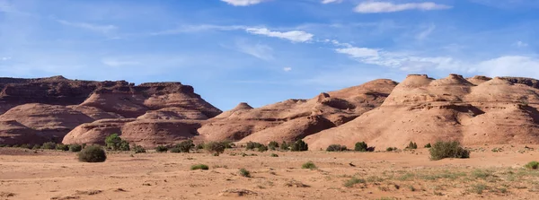 Desert Rocky Mountain American Landscape. Sunny Blue Sky Day. Oljato-Monument Valley, Utah, United States. Nature Background Panorama