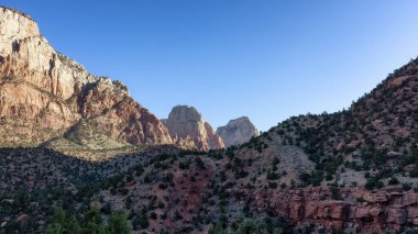 American Mountain Landscape. Sunny Morning Sky. Zion National Park, Utah, United States of America. Nature Background
