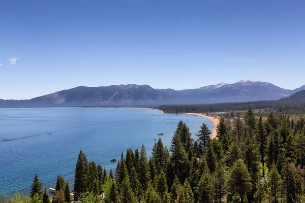 Large Lake Beach Surrounded Trees Mountains Summer Season Lake Tahoe — Stockfoto