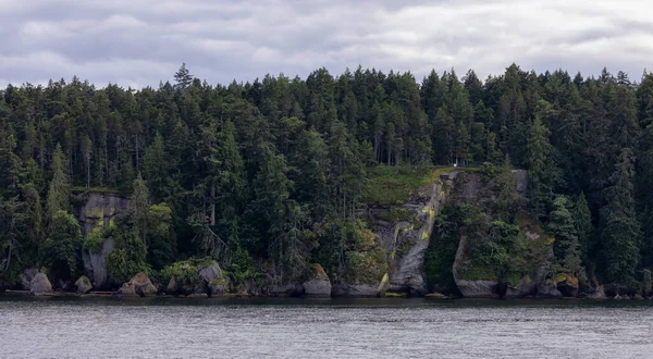 Rocky Island Cliff Trees Cloudy Day Summer Season Nanaimo Vancouver — Fotografia de Stock