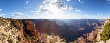 Desert Rocky Mountain American Landscape. Cloudy Sunny Sky. Grand Canyon National Park, Arizona, United States. Nature Background Panorama
