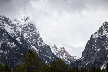 Snow Covered Mountains in American Landscape. Spring Season. Grand Teton National Park. Wyoming, United States. Nature Background.