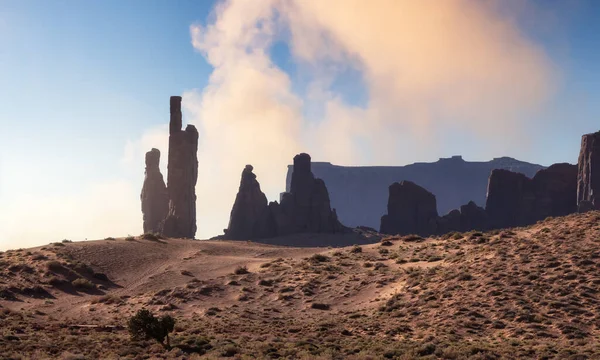 Desert Rocky Mountain American Landscape Morning Sunny Sunrise Sky Art — 스톡 사진