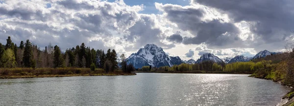 River Surrounded Trees Mountains American Landscape Snake River Oxbow Bend — Stockfoto