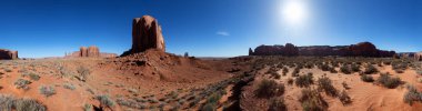 Desert Rocky Mountain American Landscape. Sunny Morning Sunrise. Oljato-Monument Valley, Utah, United States. Nature Background Panorama.