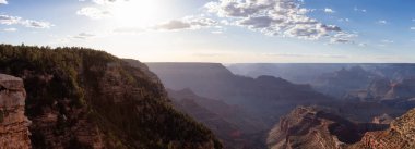 Desert Rocky Mountain American Landscape. Cloudy Sunny Sky. Grand Canyon National Park, Arizona, United States. Nature Background Panorama