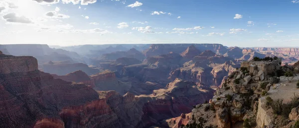 Desert Rocky Mountain American Landscape. Cloudy Sunny Sky. Grand Canyon National Park, Arizona, United States. Nature Background Panorama