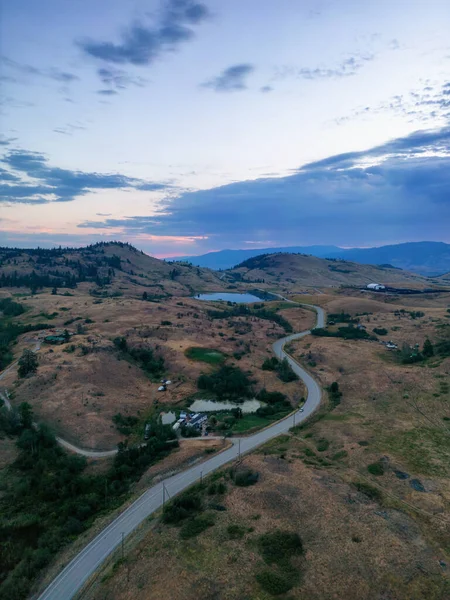 Aerial View Scenic Road Desert Colorful Cloudy Sunrise Vernon Okanagan — Foto de Stock