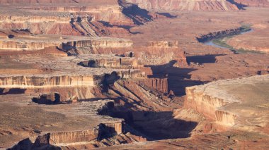 Scenic American Landscape and Red Rock Mountains in Desert Canyon. Spring Season. Canyonlands National Park. Utah, United States. Nature Background. Sunrise