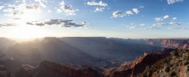 Desert Rocky Mountain American Landscape. Cloudy Sunny Sky. Grand Canyon National Park, Arizona, United States. Nature Background Panorama