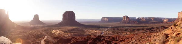 Desert Rocky Mountain American Landscape. Sunny Morning Sunrise. Oljato-Monument Valley, Utah, United States. Nature Background Panorama.