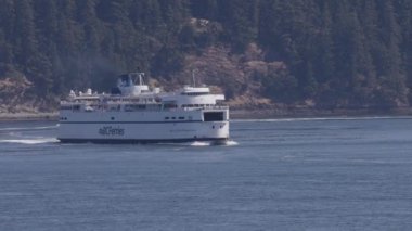 Gulf Islands, British Columbia, Canada - July 14, 2022: BC Ferries Passing By the islands on the West Coast of Pacific Ocean.