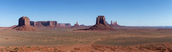 Desert Rocky Mountain American Landscape. Sunny Morning Sunrise. Oljato-Monument Valley, Utah, United States. Nature Background Panorama.