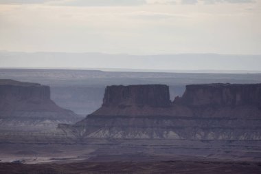 Scenic American Landscape and Red Rock Mountains in Desert Canyon. Spring Season. Canyonlands National Park. Utah, United States. Nature Background. Sunset