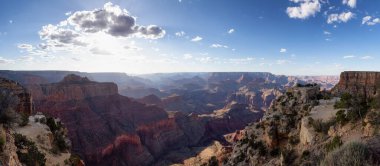 Desert Rocky Mountain American Landscape. Cloudy Sunny Sky. Grand Canyon National Park, Arizona, United States. Nature Background Panoramic View