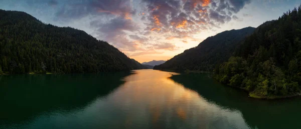 Panoramic View River Mountains Canadian Nature Colorful Sunset Harrison River — Fotografia de Stock