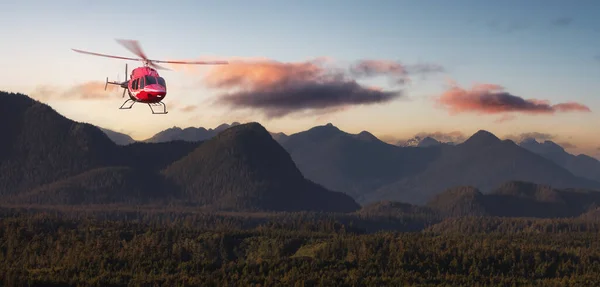 Helicopter Flying West Coast Pacific Ocean Extreme Adventure Composite Rendering — Stok fotoğraf