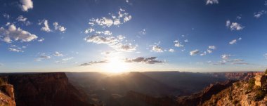 Desert Rocky Mountain American Landscape. Cloudy Sunny Sky. Grand Canyon National Park, Arizona, United States. Nature Background Panorama