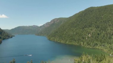 Aerial View of Cameron Lake during a vibrant sunny day. Vancouver Island, British Columbia, Canada. Canadian Nature Background