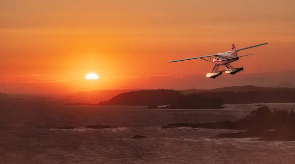 Seaplane Flying West Coast Pacific Ocean Adventure Composite Rendering Airplane — Foto Stock