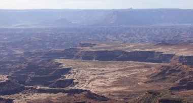 Scenic American Landscape and Red Rock Mountains in Desert Canyon. Spring Season. Canyonlands National Park. Utah, United States. Nature Background. Sunrise