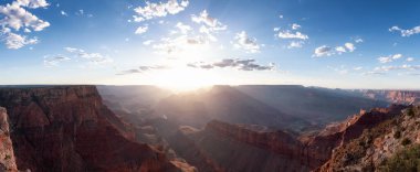 Desert Rocky Mountain American Landscape. Cloudy Sunny Sky. Grand Canyon National Park, Arizona, United States. Nature Background Panorama