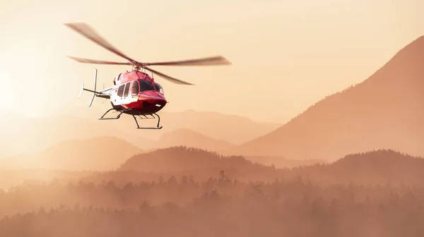 Helicopter Flying West Coast Pacific Ocean Extreme Adventure Composite Rendering — Stockfoto