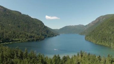 Aerial View of Cameron Lake during a vibrant sunny day. Vancouver Island, British Columbia, Canada. Canadian Nature Background