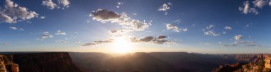 Desert Rocky Mountain American Landscape. Cloudy Sunny Sky. Grand Canyon National Park, Arizona, United States. Nature Background Panorama