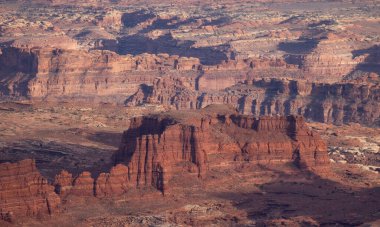 Scenic American Landscape and Red Rock Mountains in Desert Canyon. Spring Season. Canyonlands National Park. Utah, United States. Nature Background. Sunset