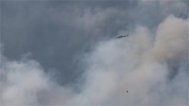 Wildfire Service Helikopter Flyger Över Forest Fire Och Rök Berget — Stockvideo