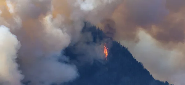 Forest Fire Smoke Sobre Montanha Perto Hope Durante Dia Quente — Fotografia de Stock