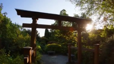 Japanese Garden in Esquimalt Gorge Park, Victoria, Vancouver Island, British Columbia, Canada. Sunny Summer Sunset.