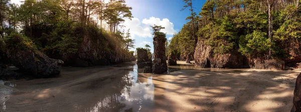 Sandy Beach Pacific Ocean Coast Panoramic View Sunny Blue Sky — Stock Photo, Image