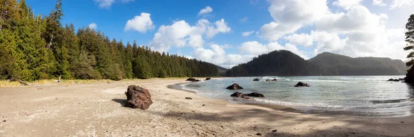 Sandy Beach Pacific Ocean Coast Panoramic View Sunny Blue Sky — Stock Photo, Image