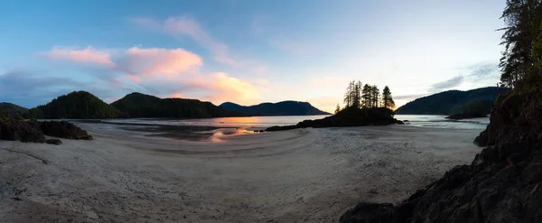 Sandstrand Der Pazifikküste Mit Panoramablick Sonnenuntergang San Josef Bay Cape — Stockfoto