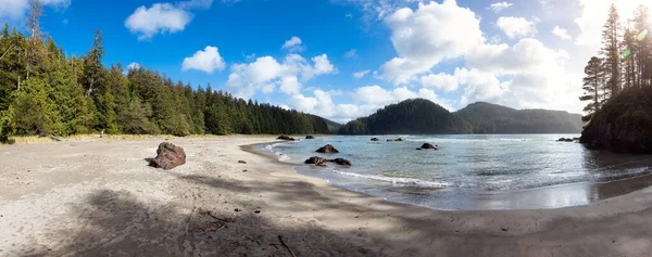 Sandy Beach Pacific Ocean Coast Panoramic View Sunny Blue Sky — Stock Photo, Image