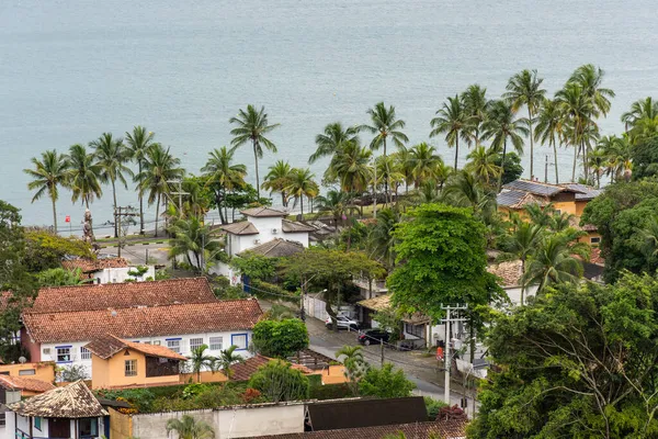 Prachtig Uitzicht Van Heuveltop Tot Klein Tropisch Eilandje Ilhabela Sao — Stockfoto