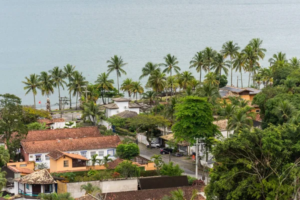 Bela Vista Topo Colina Até Pequena Ilha Tropical Ilhabela São — Fotografia de Stock