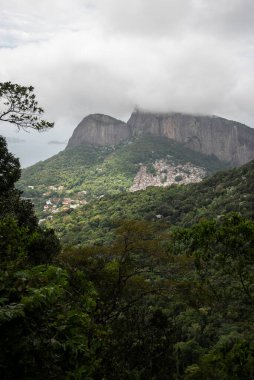 Beautiful view to green rainforest mountain and favela in Rio de Janeiro, Brazil