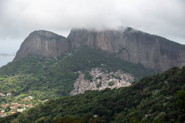 Beautiful view to green rainforest mountain and favela in Rio de Janeiro, Brazil