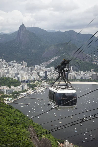 Hermosa Vista Teleférico Sugar Loaf Océano Las Verdes Montañas Selva — Foto de Stock