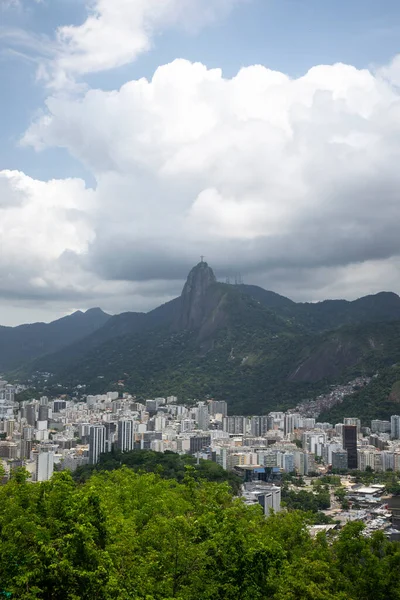 Schöne Aussicht Auf Den Grünen Regenwaldberg Corcovado Vom Zuckerhut Rio — Stockfoto