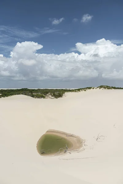Schöner Blick Auf Grüne Regenwasserlagune Auf Weißen Sanddünen Lenois Maranhenses — Stockfoto
