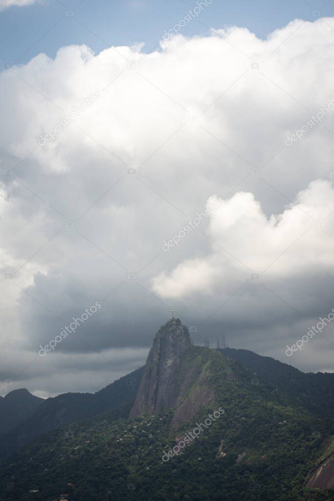 Beautiful view to Corcovado green rainforest mountain from the Sugar Loaf, Rio de Janeiro, Brazil