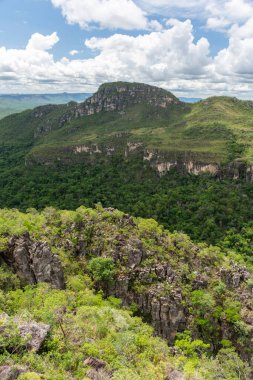  Brezilya, Chapada dos Veadeiros 'taki yeşil dağ Cerrado Vadisi
