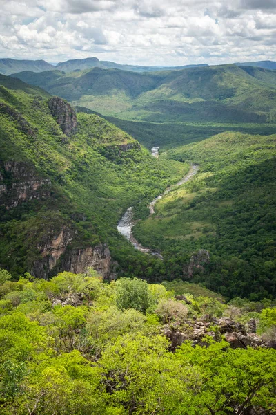 Beautiful View Cerrado River Green Valley Chapada Dos Veadeiros Brazil Stock Picture