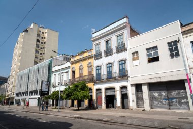 Rio de Janeiro, Brezilya 'daki tarihi şehir merkezindeki eski binaların ön cephesi için güzel bir manzara