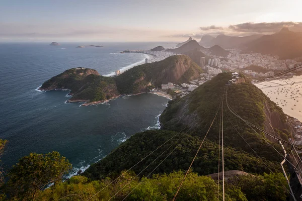 Beautiful Sunset View Sugar Loaf Mountain City Cable Car Rio — Stockfoto