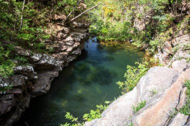 Beautiful view to wild and green river pool in Chapada dos Veadeiros, Gois State, Central Brazil.